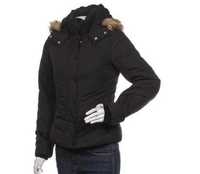 дамско черно зимно късо яке H&M с качулка размер XS