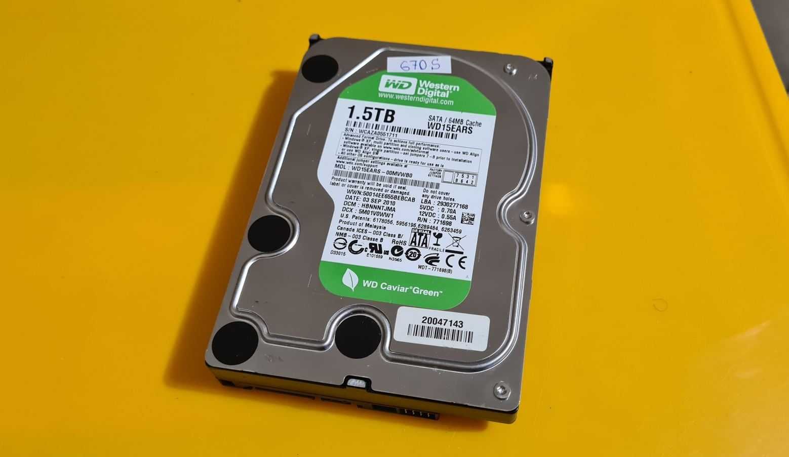 670S.HDD Hard Disk Desktop,1,5TB,Western Digital,64MB,7200Rpm,Sata II