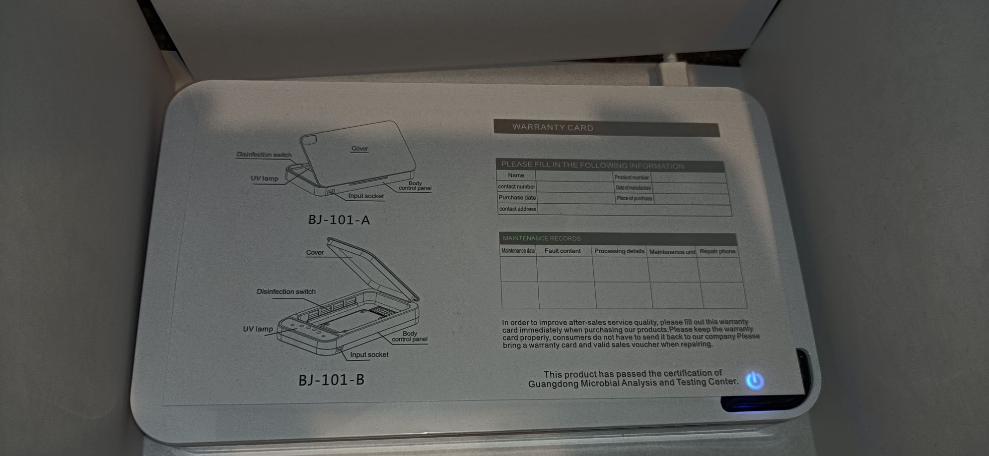 sterilizator uv alb-negru