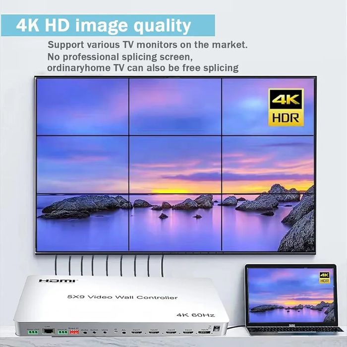 Controler video wall GKRONG 4K 60HZ 5x9, 4 intrări HDMI / 1 DP, 10 ieș