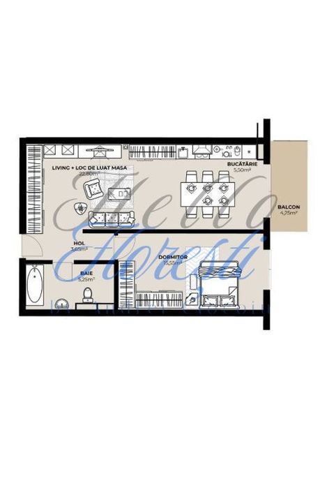 Apartament 2 camere , 48 MP, Ansamblu in constructie, zona Bulgaria, C