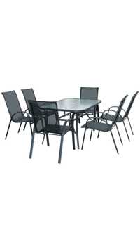 Градинска маса за 6 човека, стомана/стъкло, 150 x 90 x 71 cm, + 6 стол