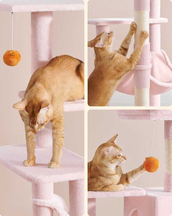 Ansamblu de joaca pentru pisici Feandrea, 143 cm, roz
