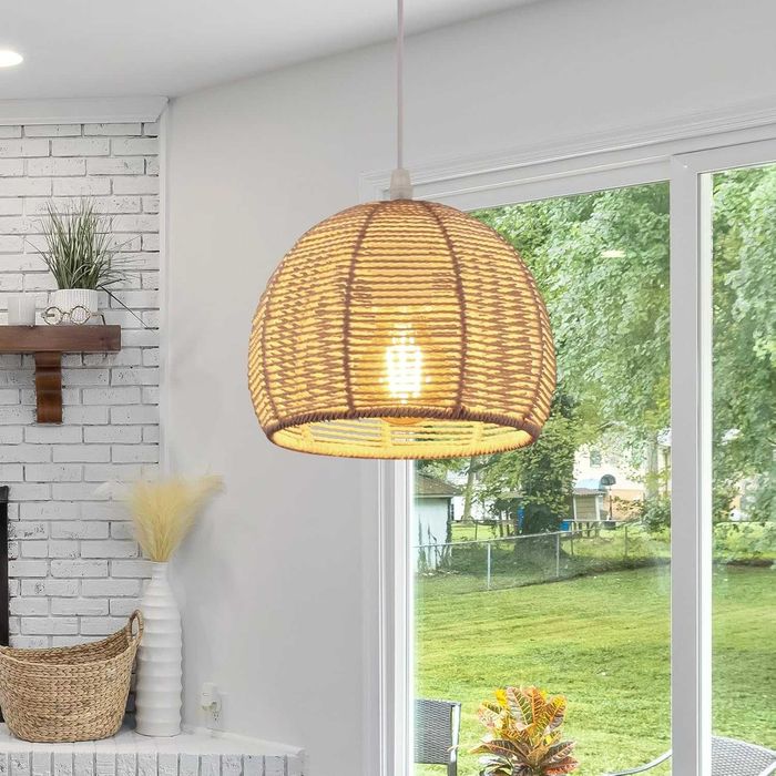Lampă pandantiv, Riserva Rattan, E27 din metal alb, living 20 cm