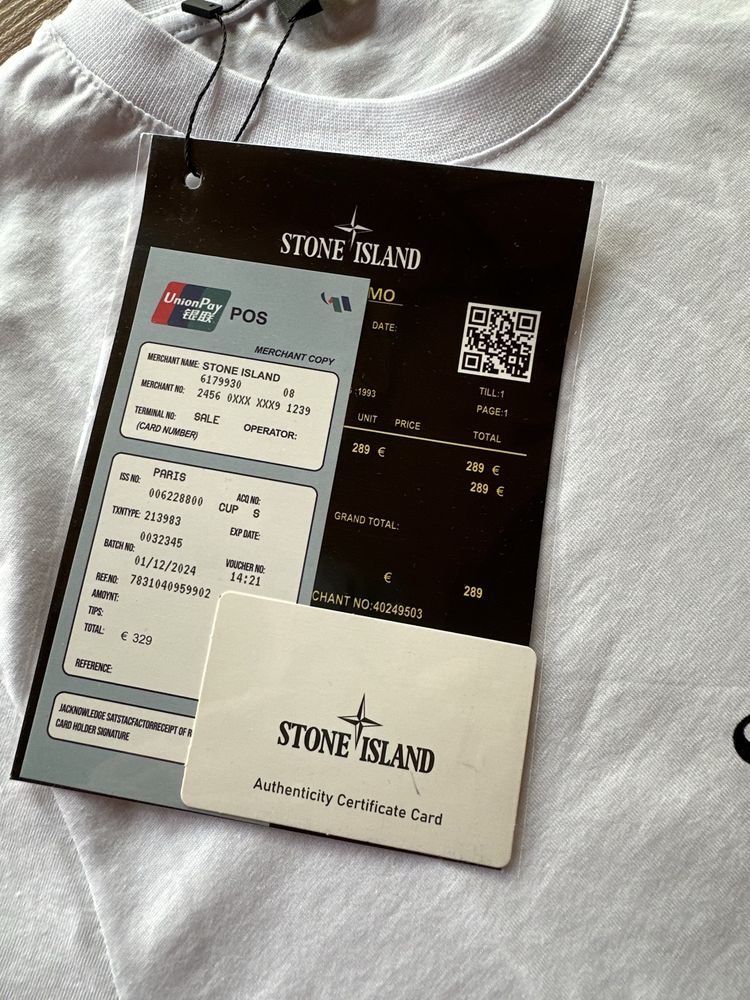 Мъжка,памучна,бяла тениска Stone Island с щампа на гърба