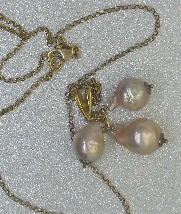 Colier argint 925 aurit cu 3 perle baroque mari - Gioielli Linea Fur