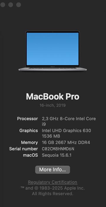 MacBook Pro 2019 16" 2,3 i9, 16 GB DDR4, 1 TB SSD, Space Grey
