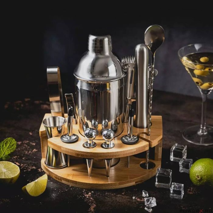Set barman pentru bauturi, cocktailuri, shaker, 12 elemente, argintiu,