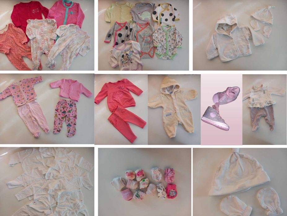 Маркови детски дрешки за бебе момиченце 0-3м. + въртележка, играчки