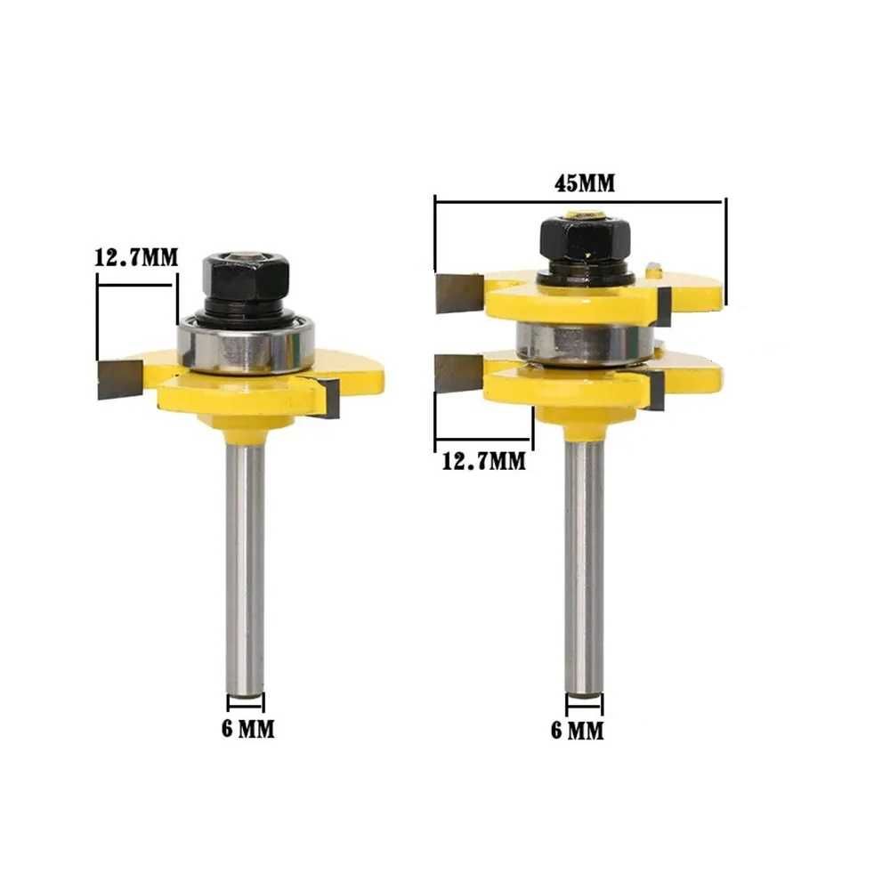 Set 2 freze lemn Nut & Feder pentru frezat imbinare lemn prindere 6 mm