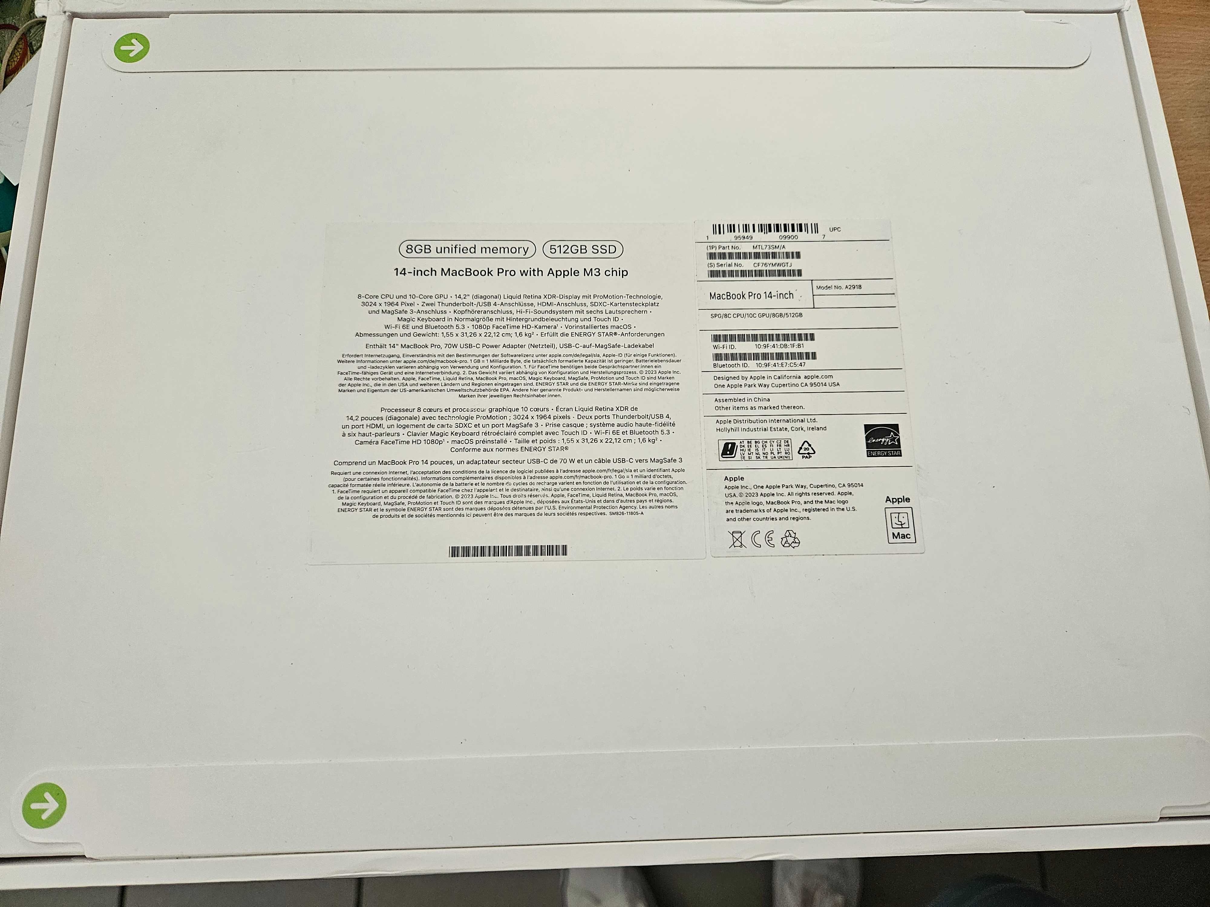 Macbook Pro 2024, 14-inch,  512Ssd, sigilat la cutie, Garantie 1 an.