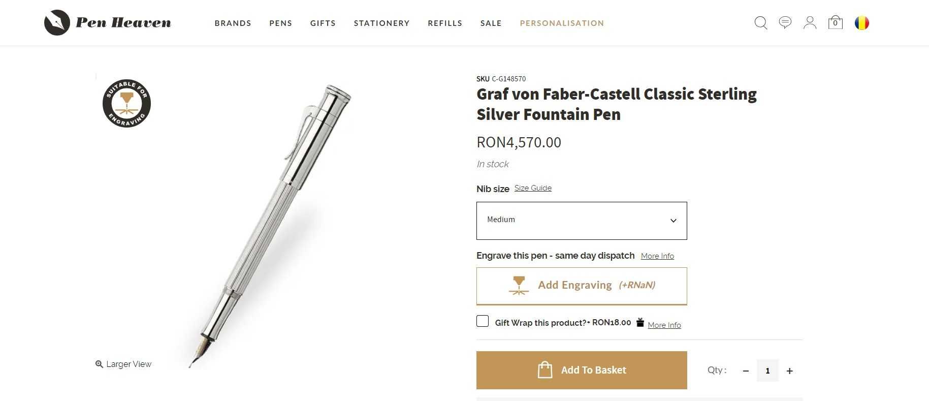 Stilou Graf von Faber-Castell Fountain pen Classic Sterling Silver
