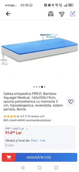 Saltea Previ  160x200 H 19 cm