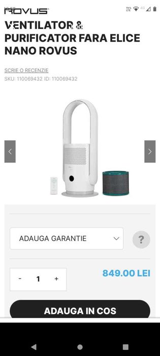 Ventilator si purificator fara elice NANO ROVUS + UV