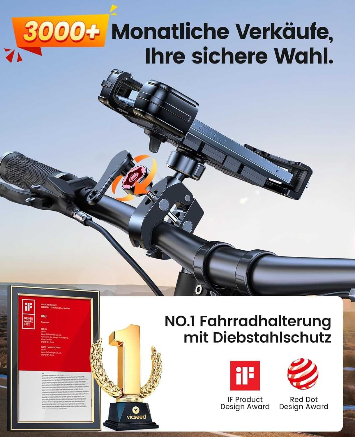 Suport pentru telefon mobil Bicicletă Rotire la 360°, antifurt