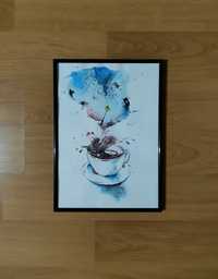 Tablou pictat A4 acuarela abstract, poveste ceasca de cafea