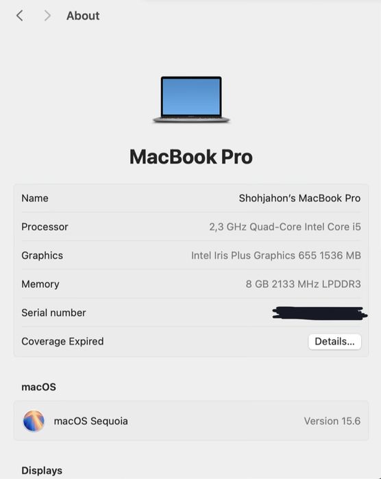 Macbook Pro 256GB i5 TouchBar