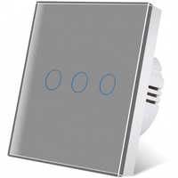 Intrerupator touch iUni 3F, Sticla Securizata, LED, Silver