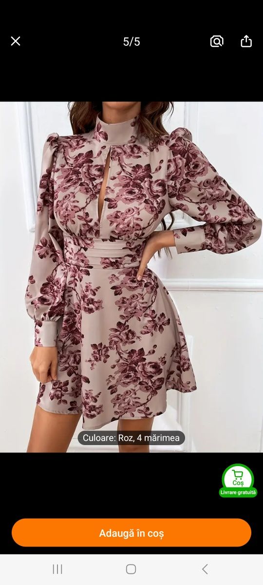 Rochie cu decolteu si imprimeu floral