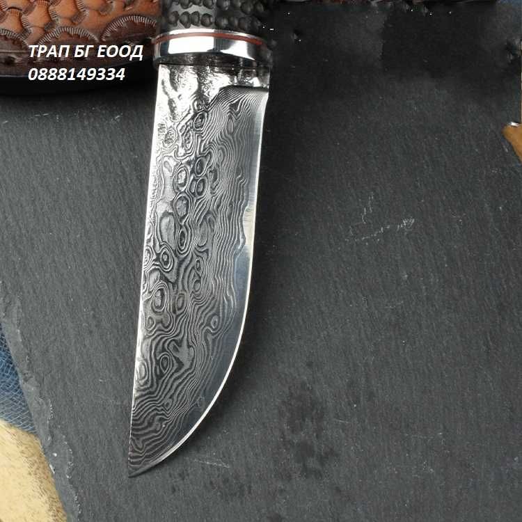 Ловен нож DMK-22 Дамаскова стомана и VG10 АБАНОС и ест. Кожа