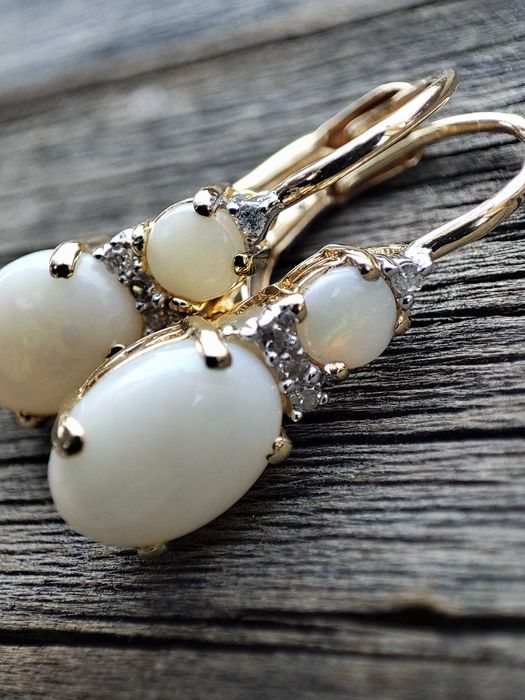 Cercei aur 14k cu Opal natural Opale Australia si Diamant Diamante