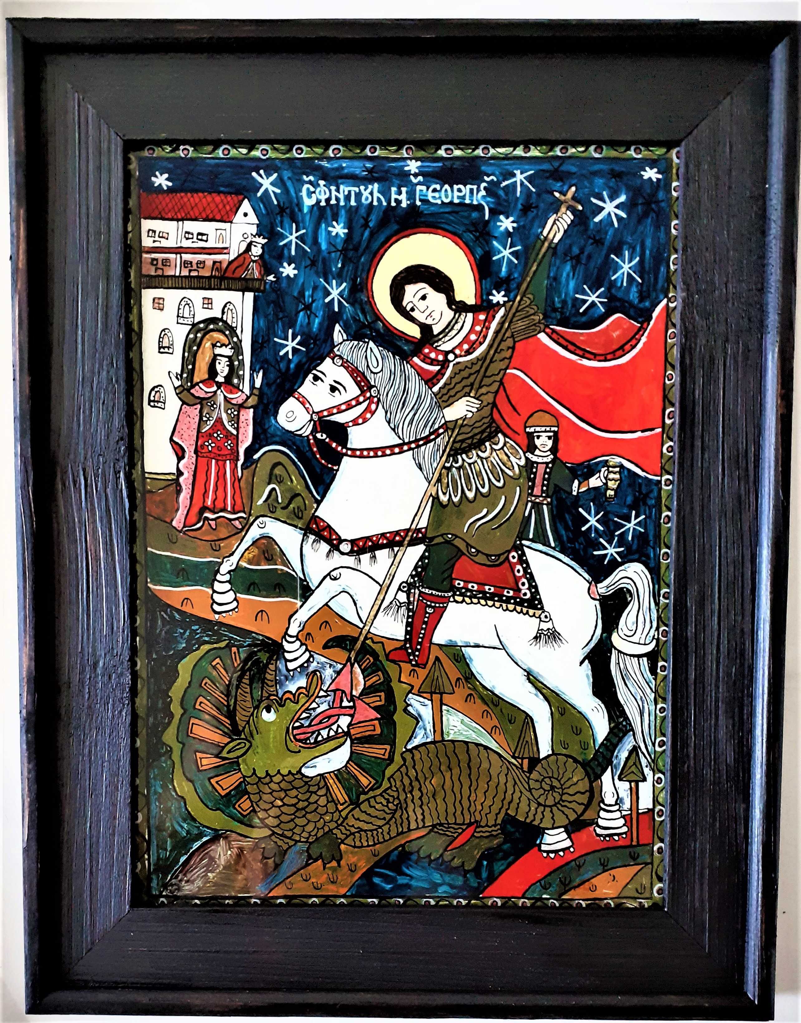Sfântul Mare Mucenic Gheorghe - Icoană pictată pe sticlă