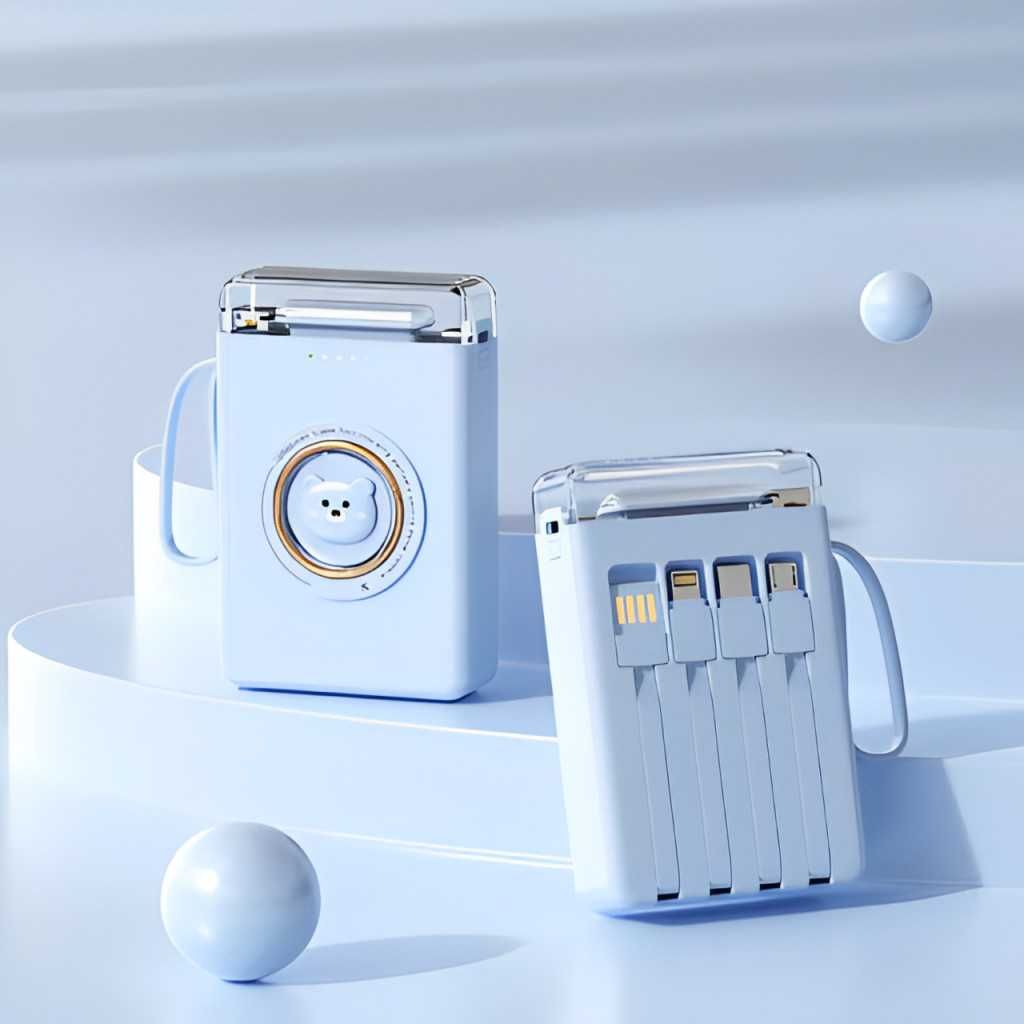 Мини Power Bank с LED светлина с вградени 4 кабела,20000mAh