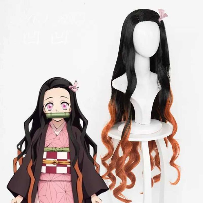 Аниме косплей перука Nezuko Kamado два цвята черно кафява