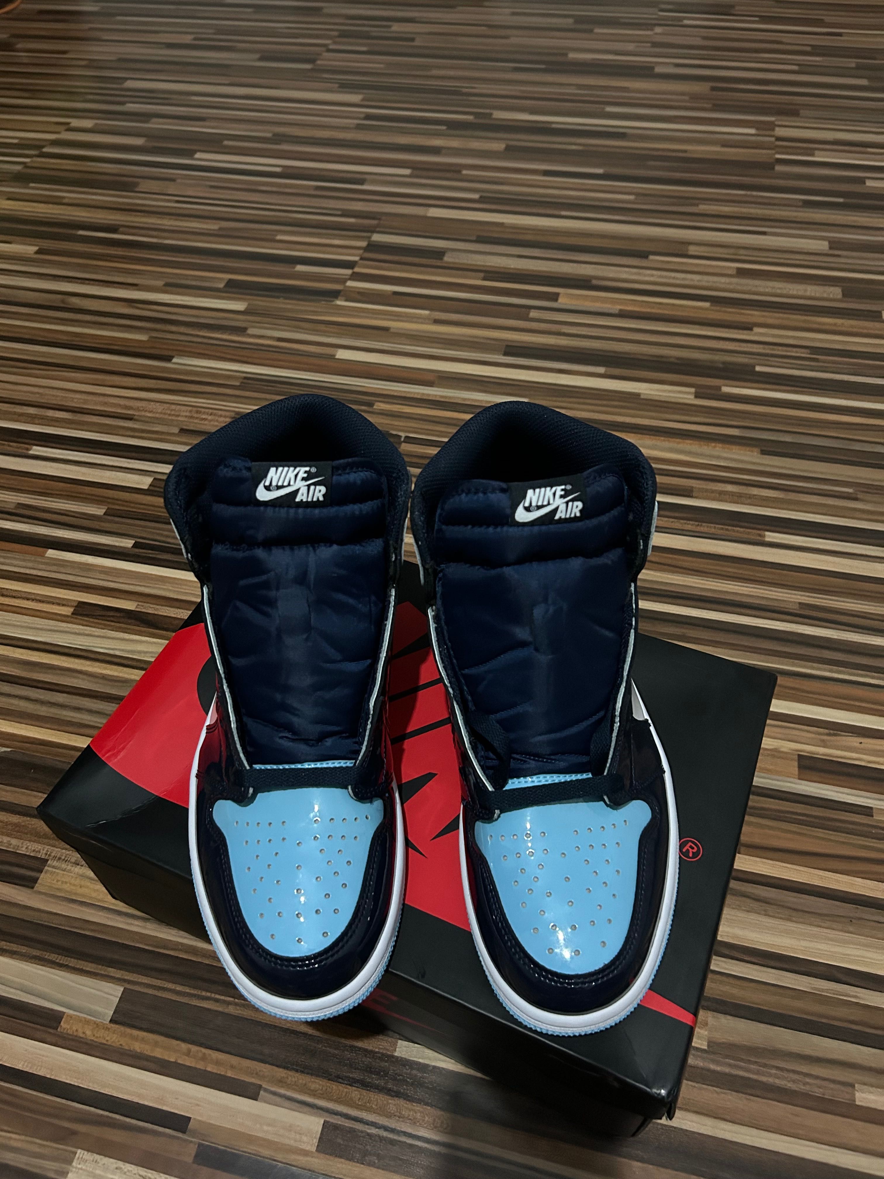 Air Jordan 1 High OG Blue Chill "UNC Patent Leather"