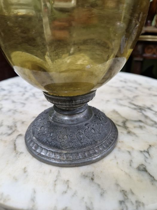 Стара османска антикварна гарафа декандер стъкло метал