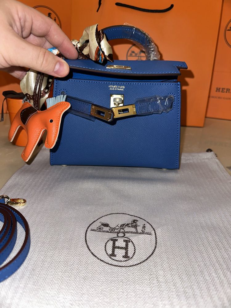 Geanta Hermes Kelly 19cm Albastru Piele naturala 100%/Punga Hermes