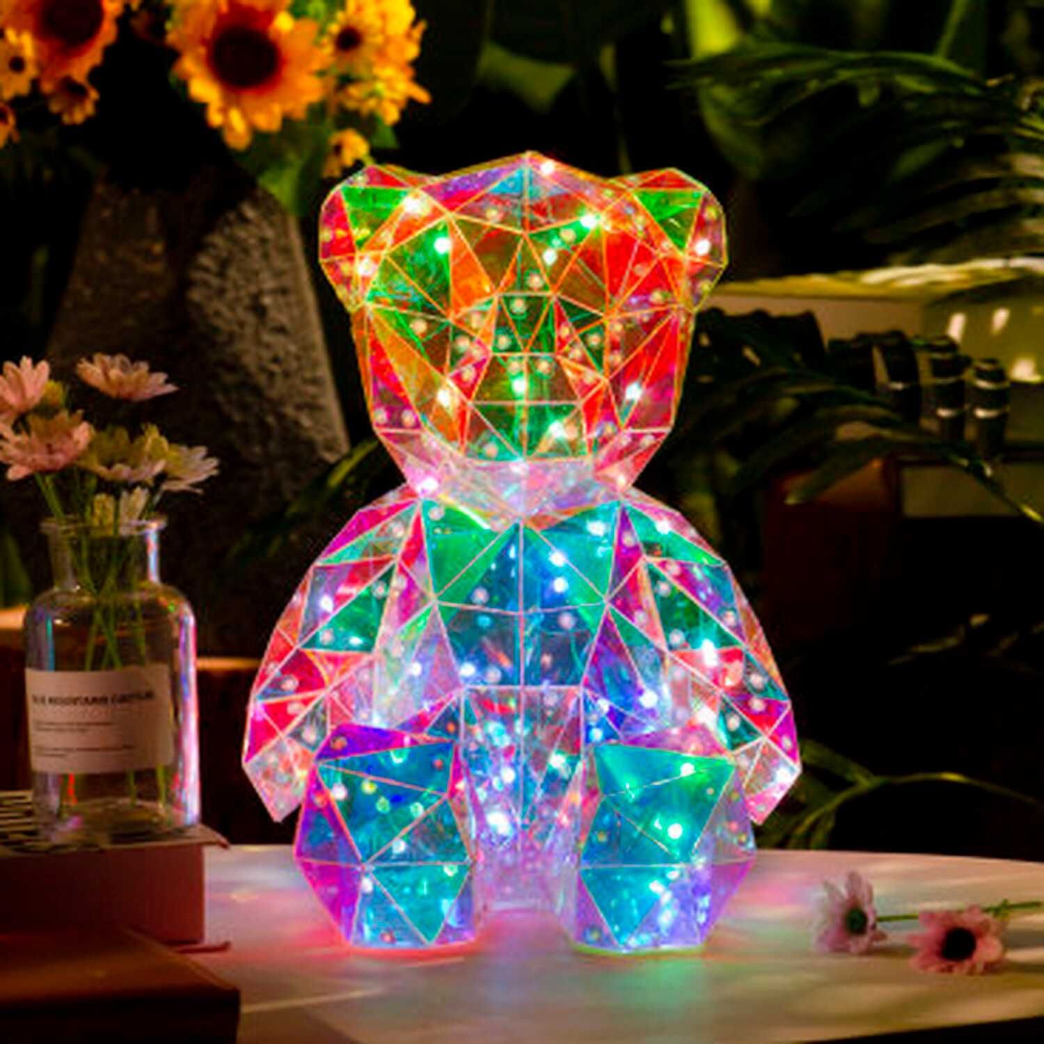 3D Светещо мече Bear 30cm LED  светлина с USB захранване и батерии