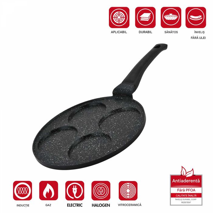 Tigaie pentru Clatite HERZBERG cu diferite forme, diametru 26 cm,negru