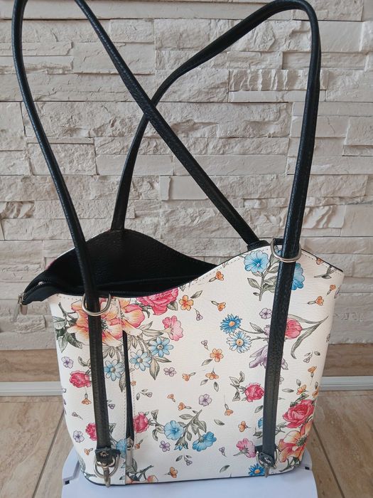 Geanta rucsac din piele naturala imprimeu floral