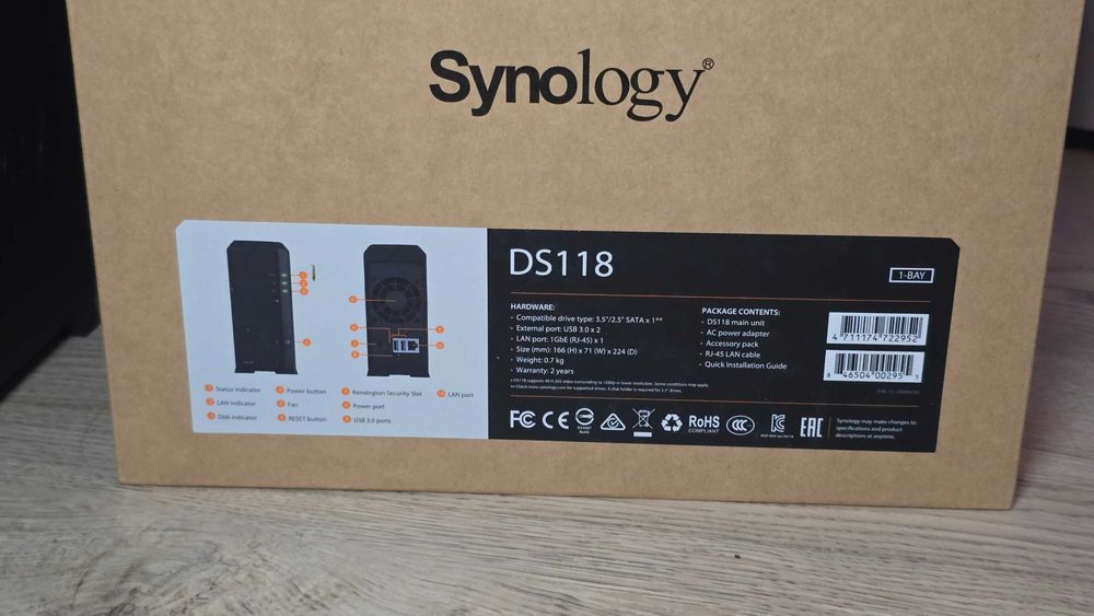 NAS Synology DS118 Quad-Core 4K USB 3.0 Backup & Media Server - OFERTA