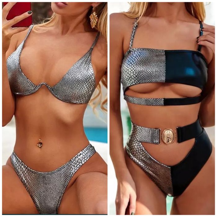 Costum de baie C114 (Daira-Shop.ro) Argintiu Negru Push Up Talie Inalt
