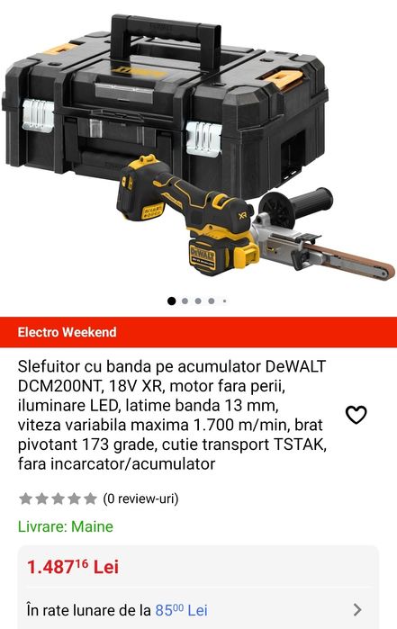 Slefuitor cu banda pe acumulator DeWALT DCM200NT, 18V XR, motor fara p