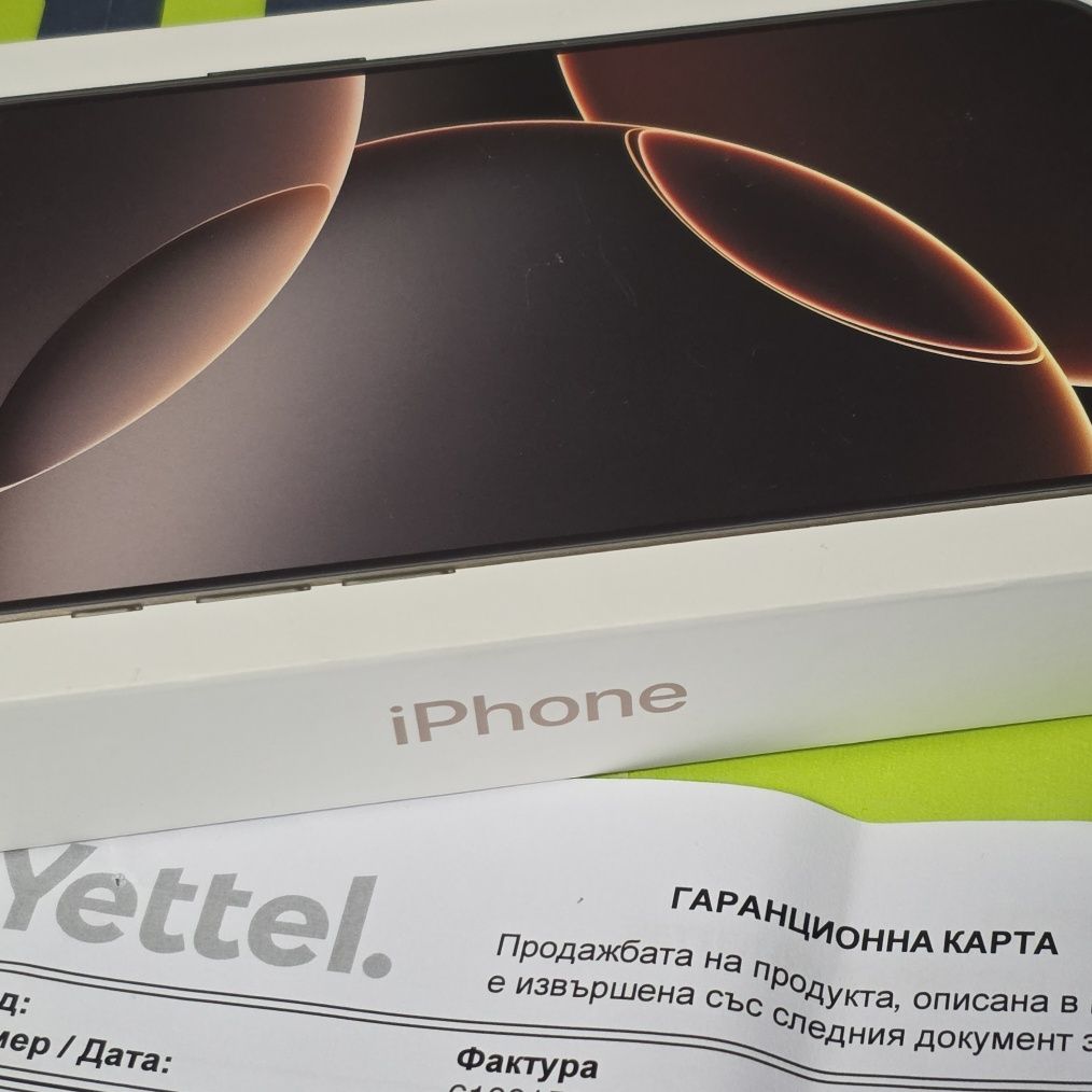 ***ЗАПЕЧАТАН 512GB iPhone 16 Pro + ttec Yettel Гаранция 3г 2028 Desert