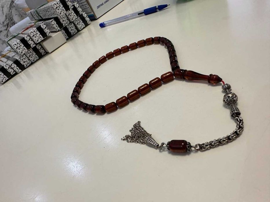 Четки тасбех серебро и камень натуральный полировка