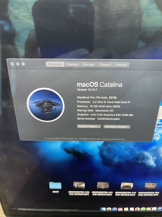 Macbook pro 15” 2018 i7 256SSD 4GB Video 16GB RAM display crapat