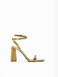 Zara златни сандали на ток