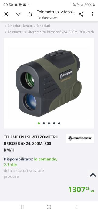 Telemetru si vitezometru Bresser 6x24, 800m, 300 km/h, rangefinder
