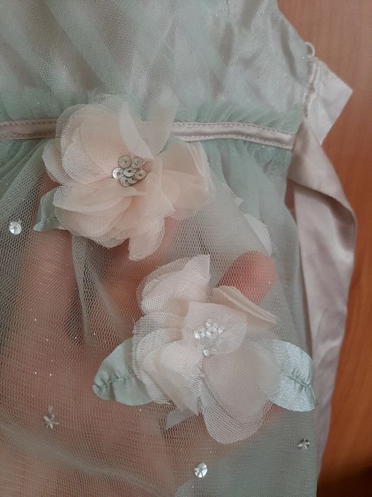 Rochita de ocazie fetita 3-6 luni Monsoon si pantofiori ivory