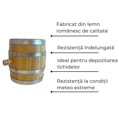 Butoi lemn masiv stejar pentru țuică 20 L - Black Friday