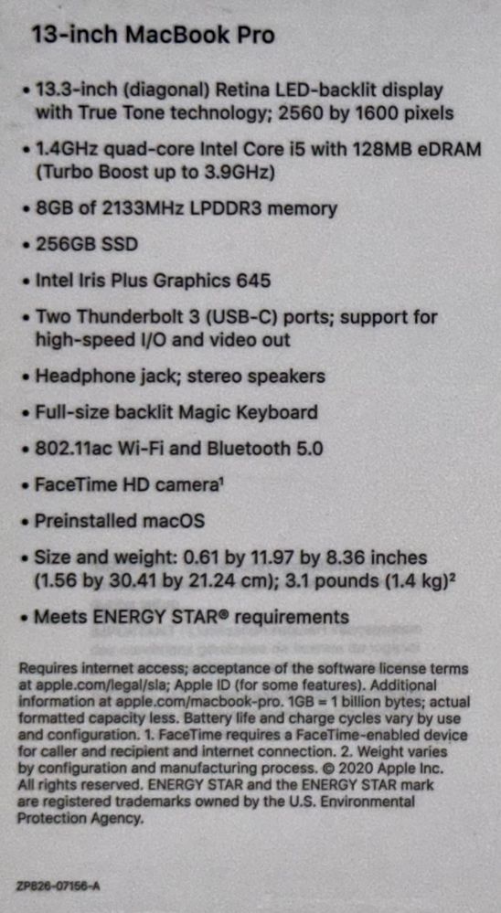 MacBook Pro 13 8gb 256gb 2020