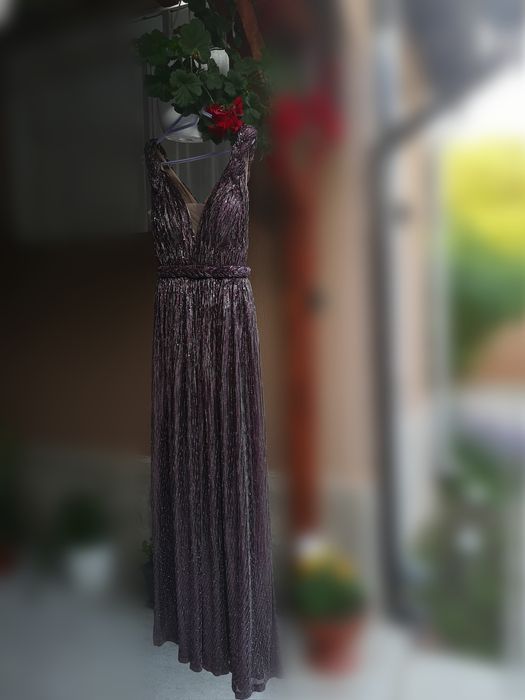 Rochie lunga eleganta, mov cu sclipici