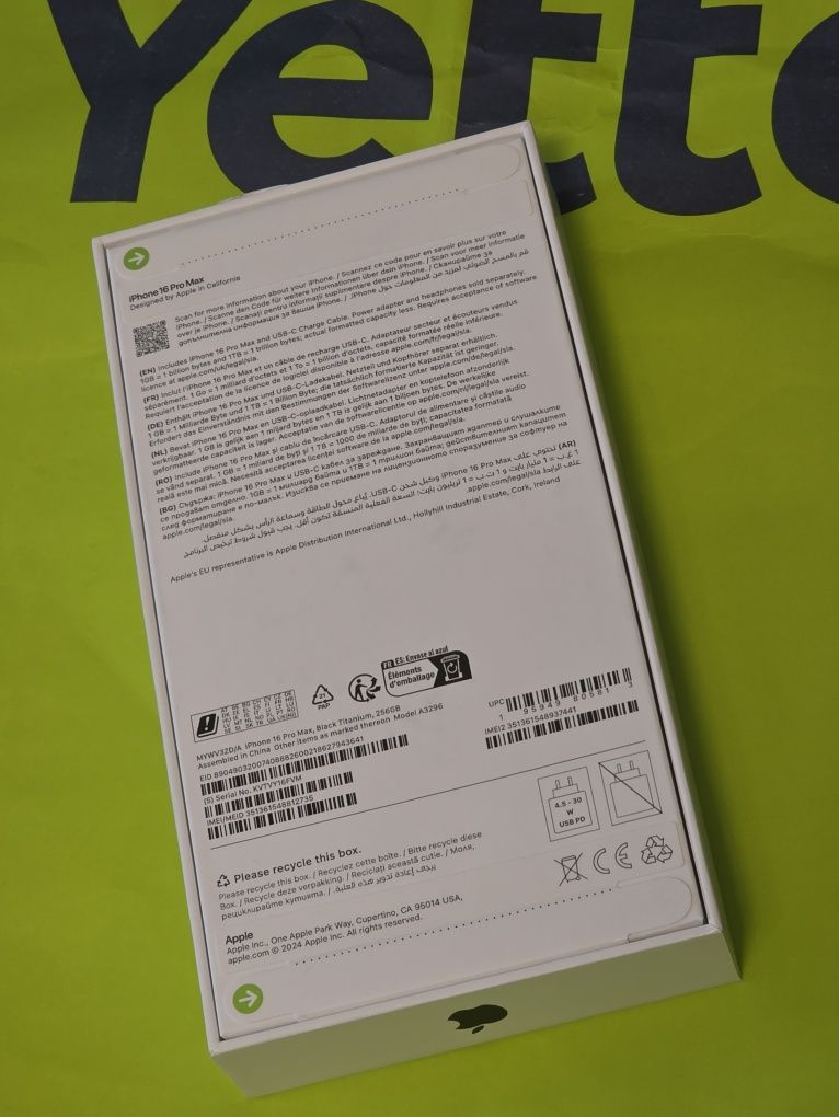 ЗАПЕЧАТАН 256 iPhone 16 Pro Max Yettel Гаранция 3г. 2028 Black Titan