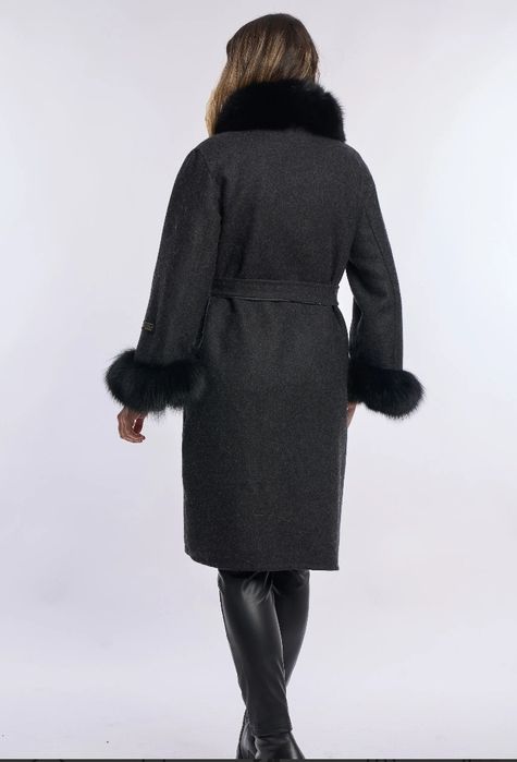 Palton din lana Alpaca cu blana naturala de vulpe