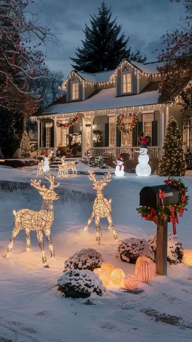 Новогодние оформление фасадов домов