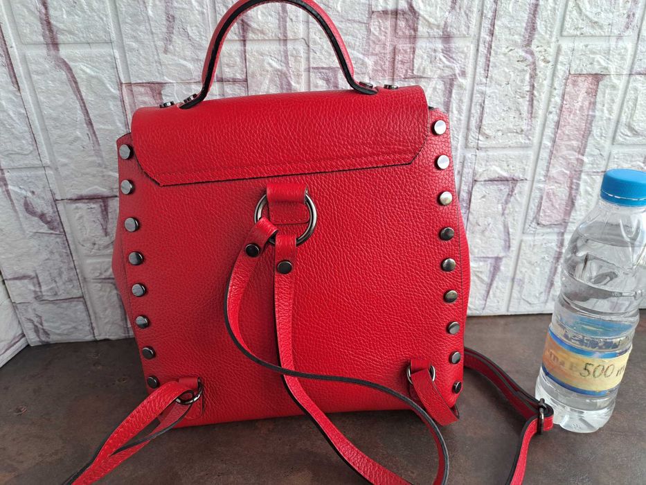 дамска раница,чанта червена,кожена-естествена кожа